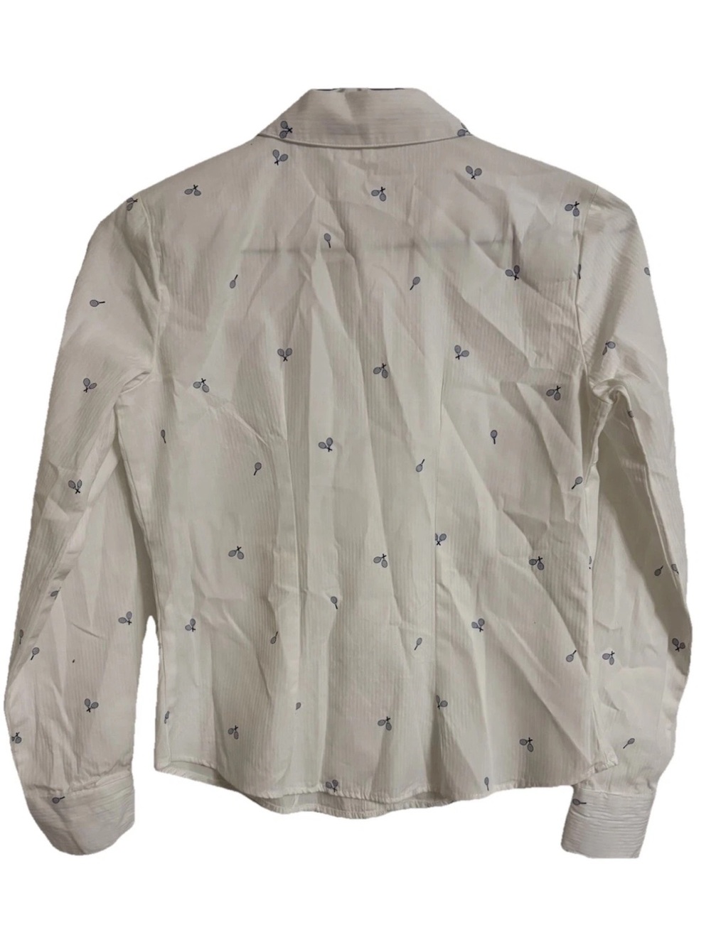 Pink Rose White Button-Down Shirt with Navy Micro Tennis Racket Print - Picture 5 of 7